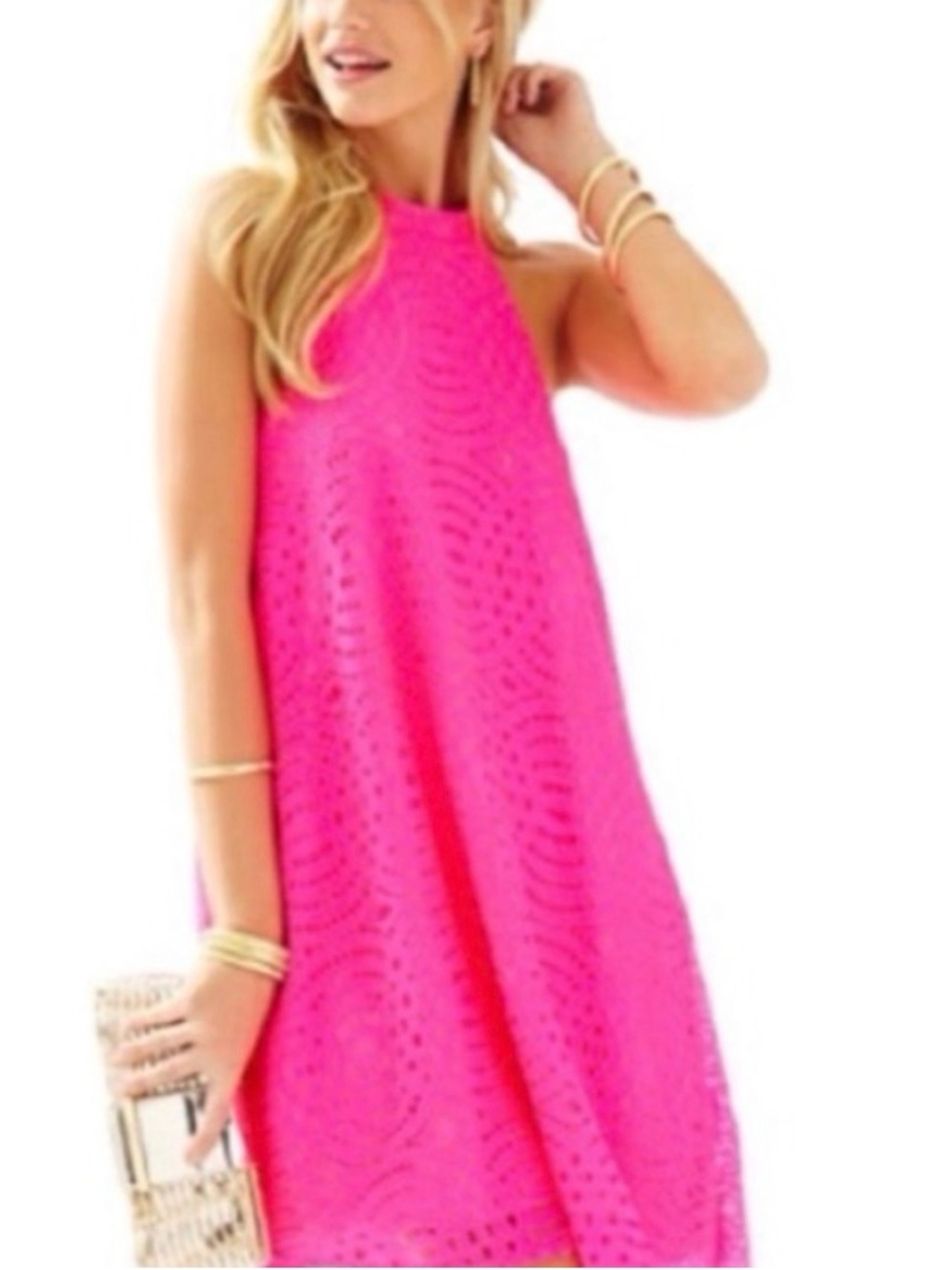 Lilly Pulitzer Neon Pink Eyelet Halter Dress